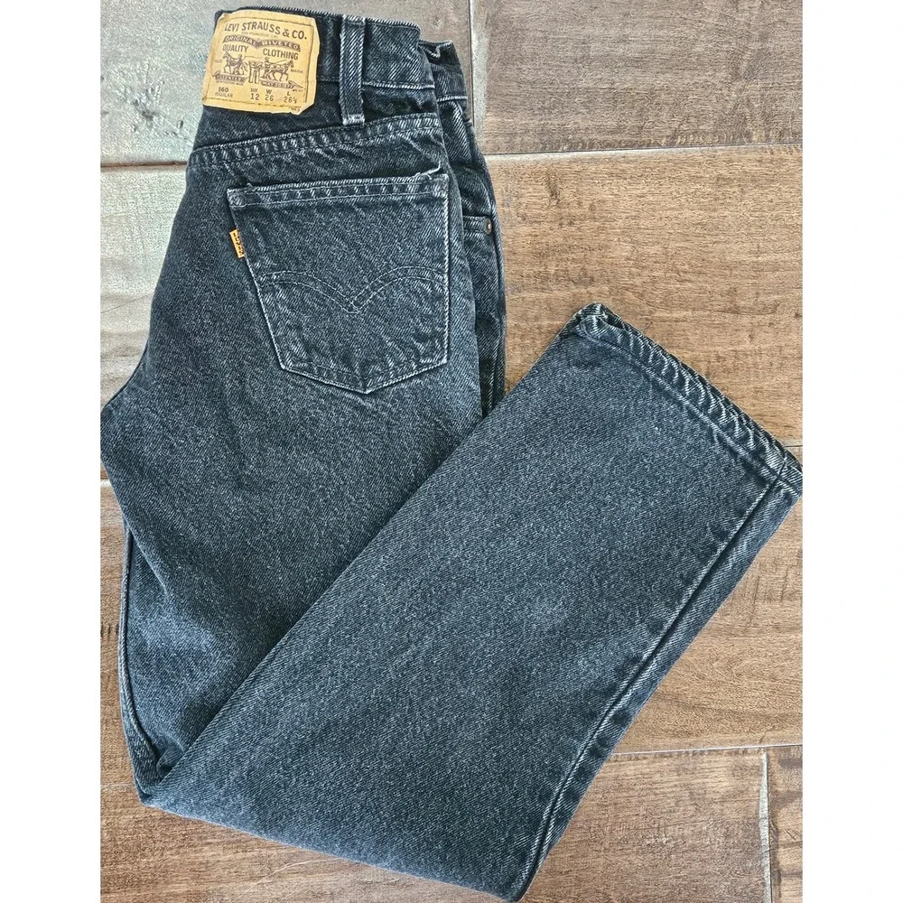 Vintage Levis 560 Regular‎ Black Acid Wash Orange Tab Jeans Kids Size 12 W26